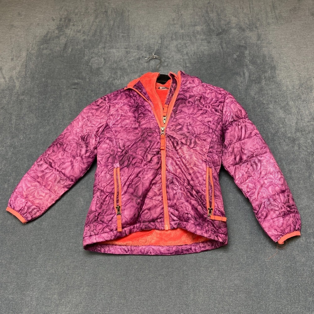 Snozu Puffer Jacket Girls 5 Pink Full Zip Hooded Faux Fur Hi Low Hem Long Sleeve